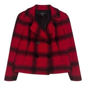 Talbots Petite Red Black Plaid‎ Double Breasted Wool Alpaca Blend  Coat 10P